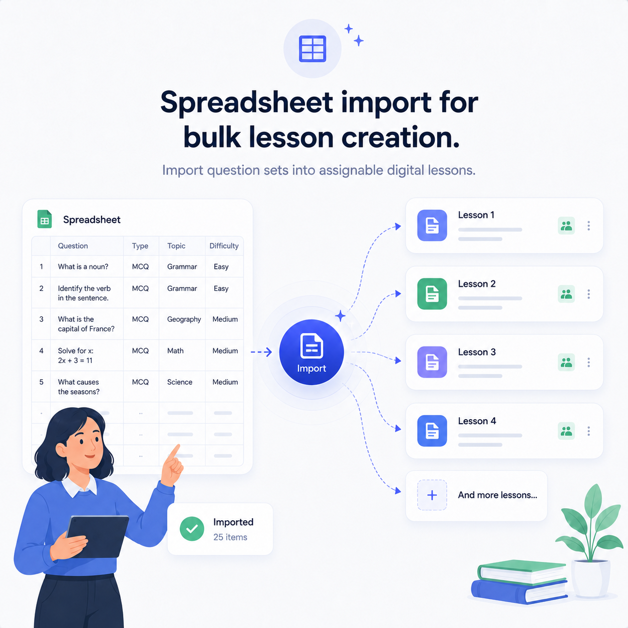 Spreadsheet import for bulk lesson creation in LingoLesson