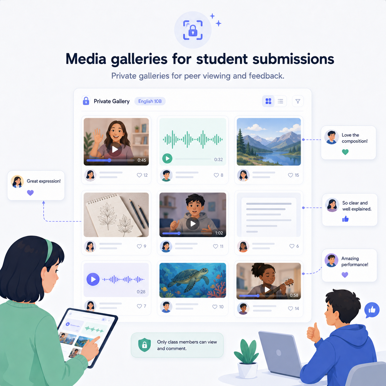 Private media gallery for student submissions in LingoLesson